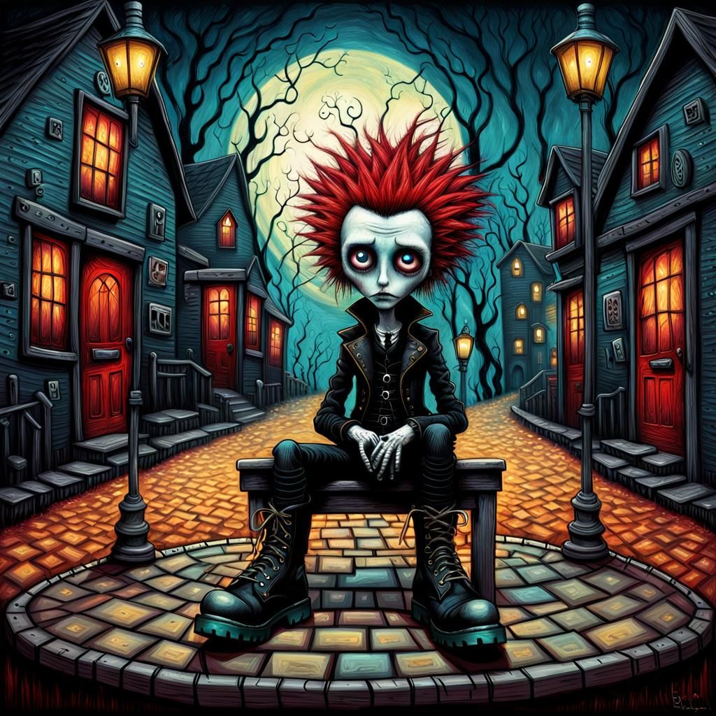 Gothic Punk Rocker in Burton-esque Spiraling Fairytale