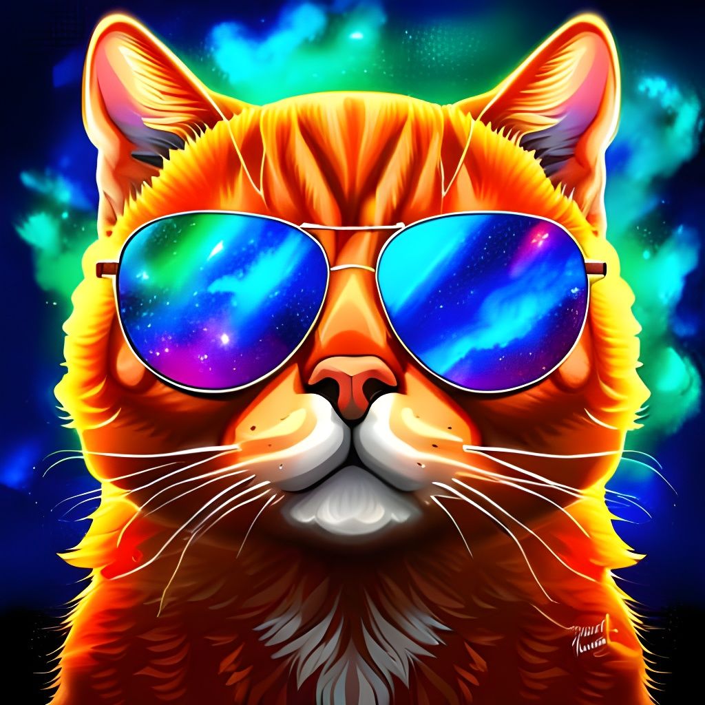 Golden Cat Imploding into a Universe, Digital Art