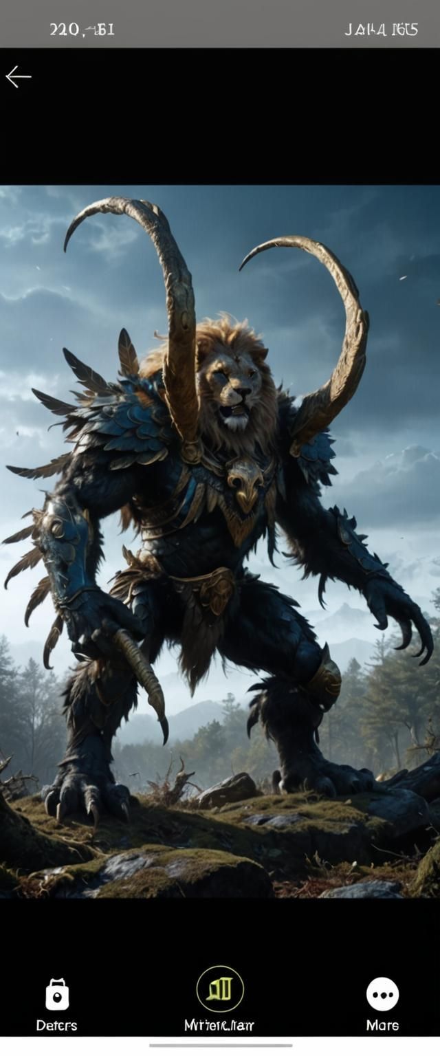 Majestic Lion-Eagle Hybrid in Misty Forest