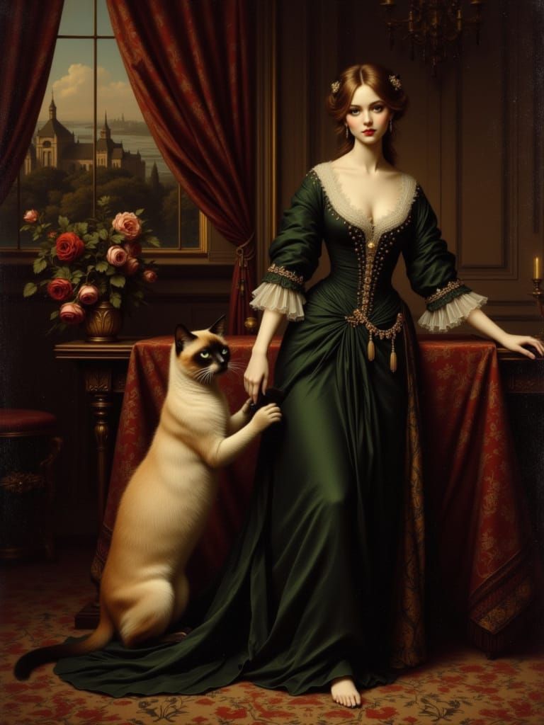 Sophisticated Siamese Cat Protects Mistress in Neoclassical ...