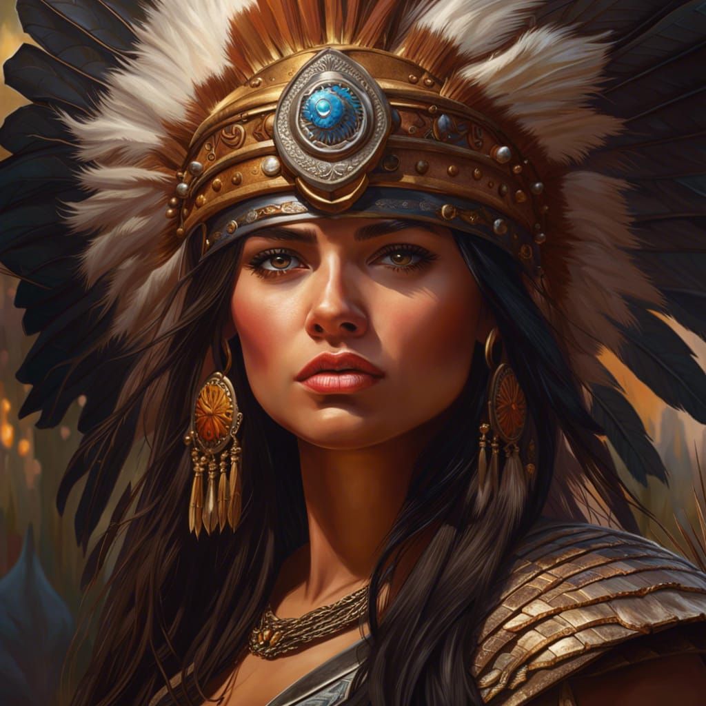 Warrior Girl Portrait in Oil Painting Style