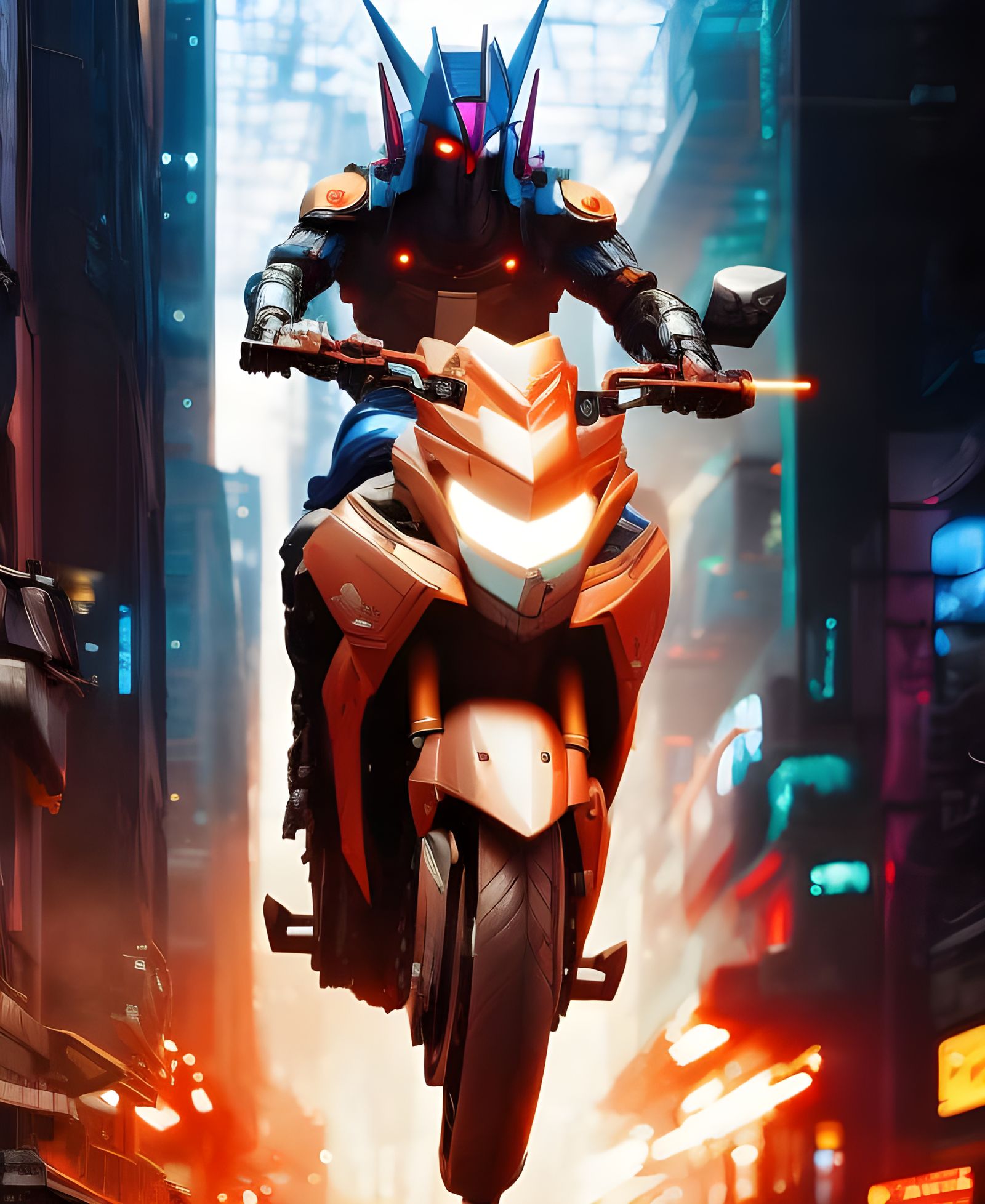Cyberpunk Biker in Burning Neo-Tokyo