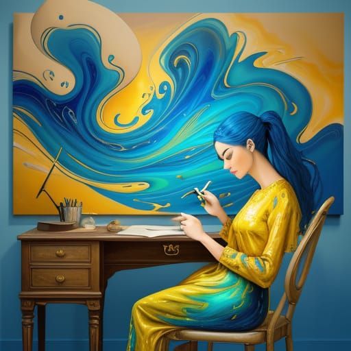 Surreal Dreamlike Doodling Scene in Vibrant Oil Colors