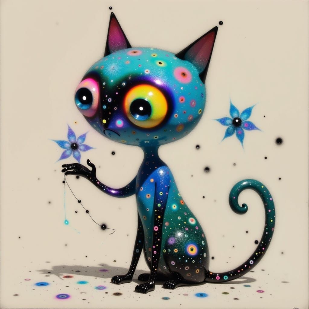 Glowing Mr. Frazzle Dazzle Polka Speckled Kitty in Vibrant G...