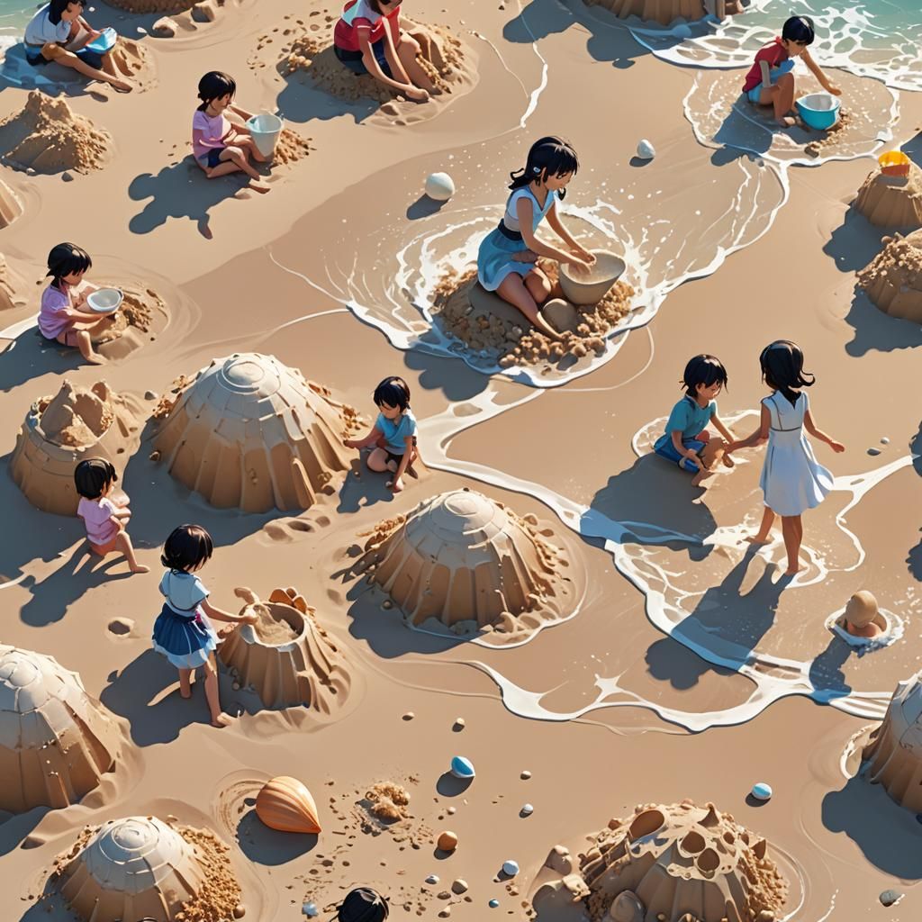 Vibrant Anime Scenes of Families by the Beach