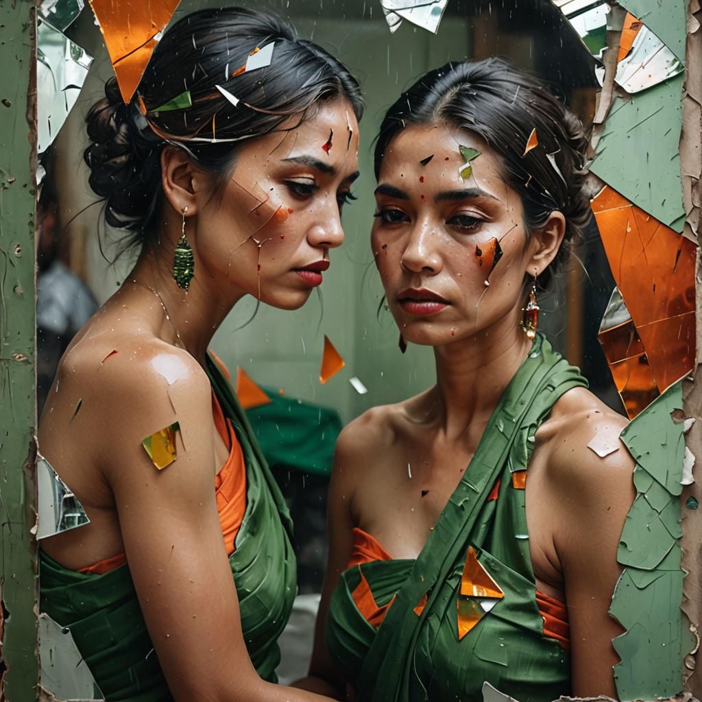 Shattered Reflection: Emotional Portrait in Oil Painting Sty...