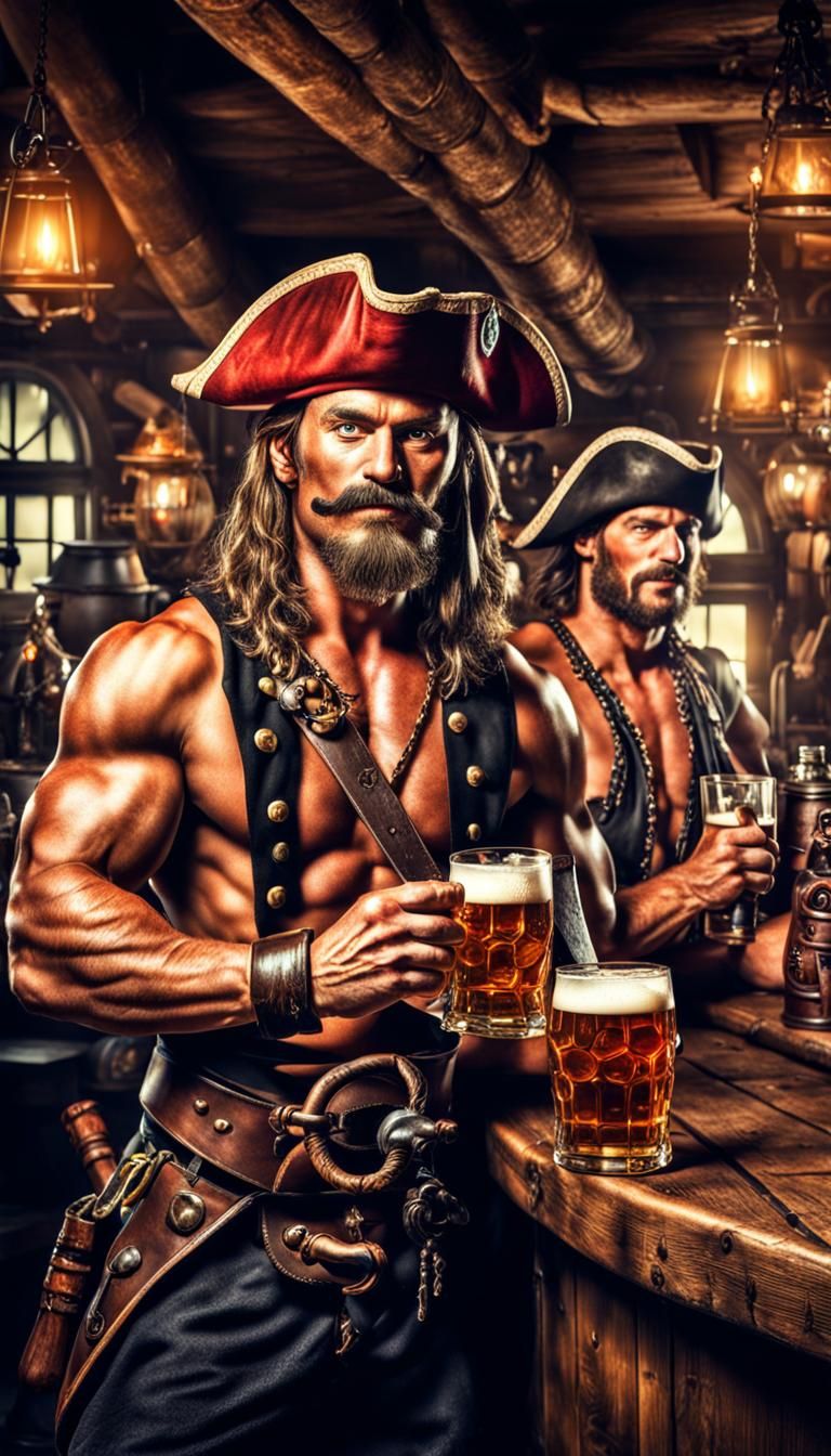 Pirates Drinking Ale in a Photorealistic Pirate Bar