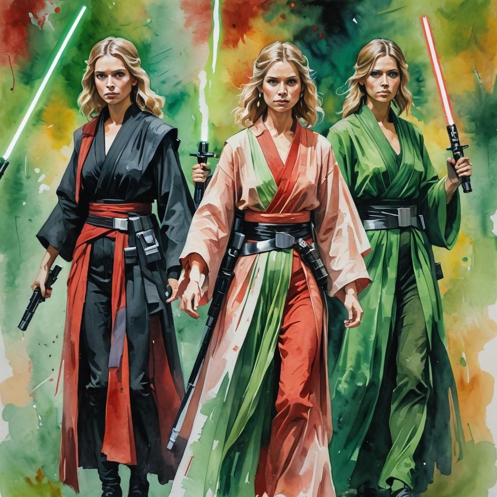 Three Jedi Warriors in Impressionist Style