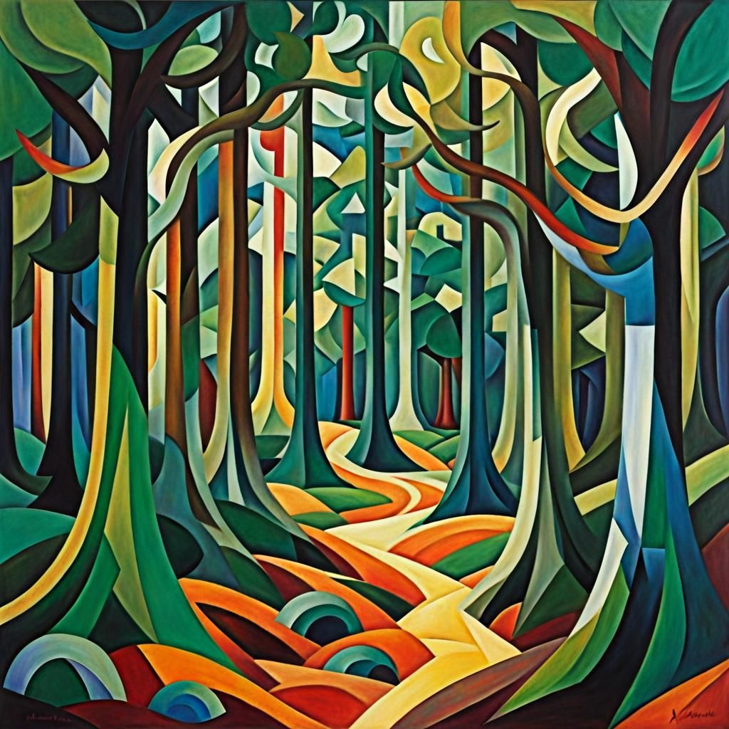Eldritch Forest in Cubist Abstract Style