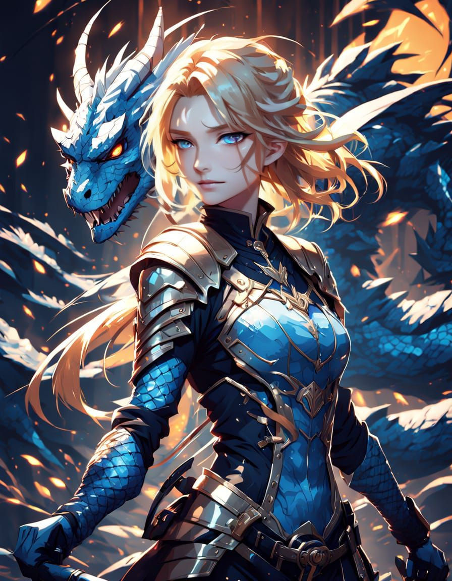 Elegant Dragon Warrior in Anime Style