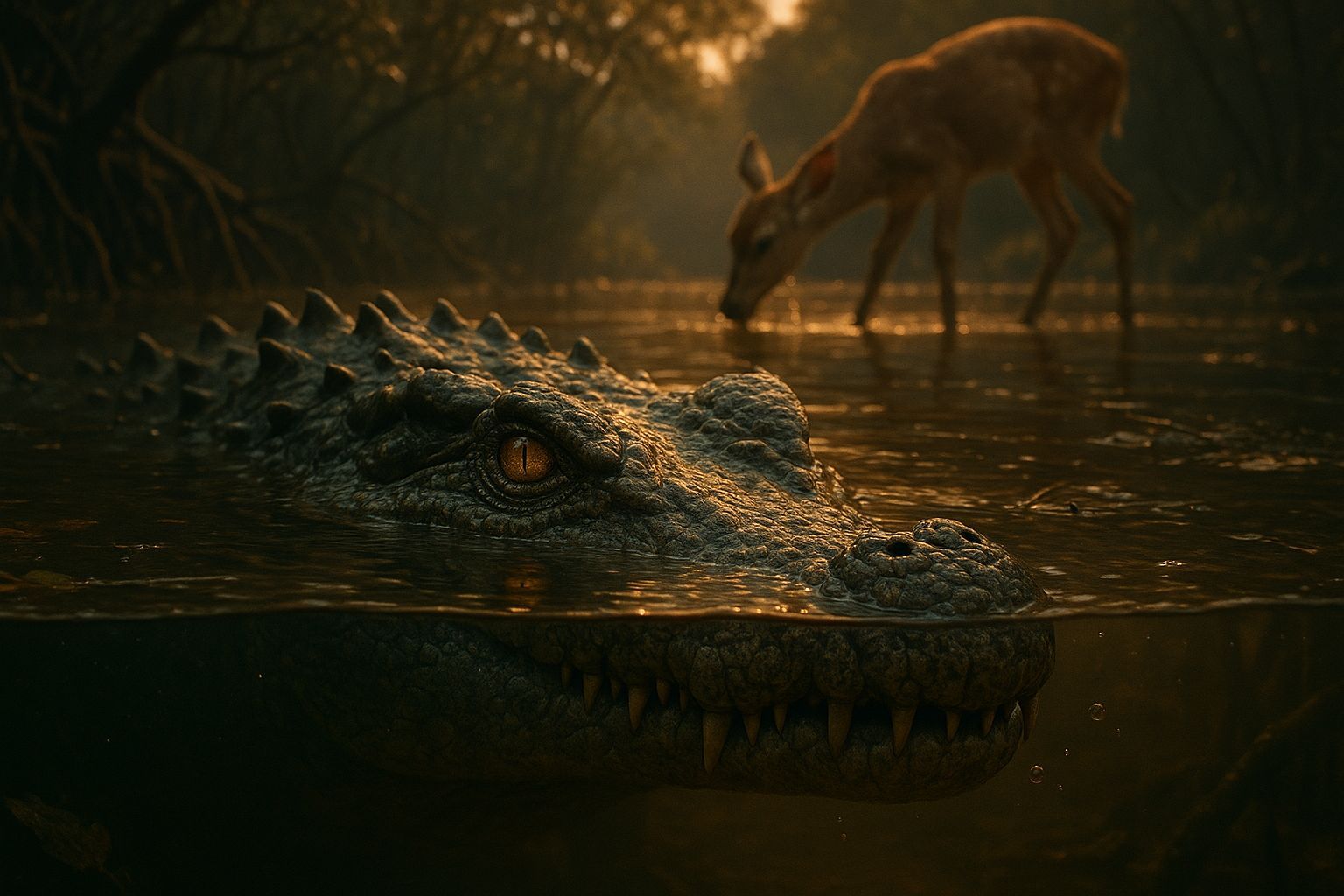 Cinematic Underwater Scene of a Reptilian Shark-Crocodile Hy...