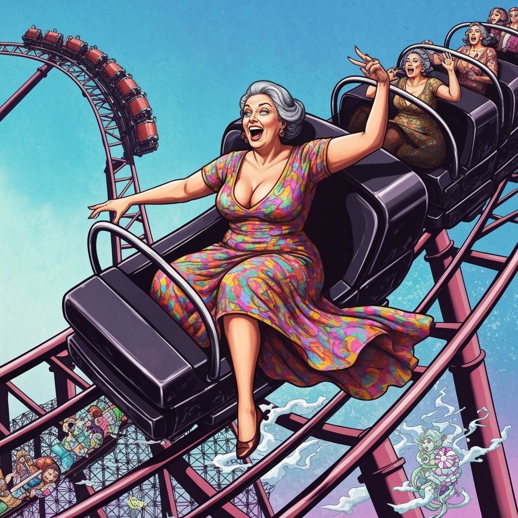 Surreal Roller Coaster Ride with Ecstatic Woman