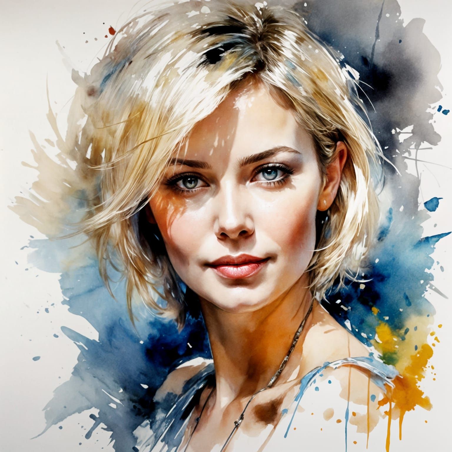 Elegant Woman Portrait in Watercolor Style