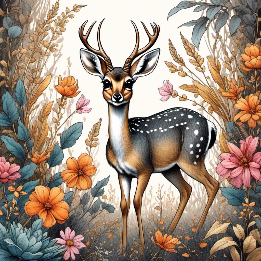 Detailed Sketch of a Dik-Dik Deer