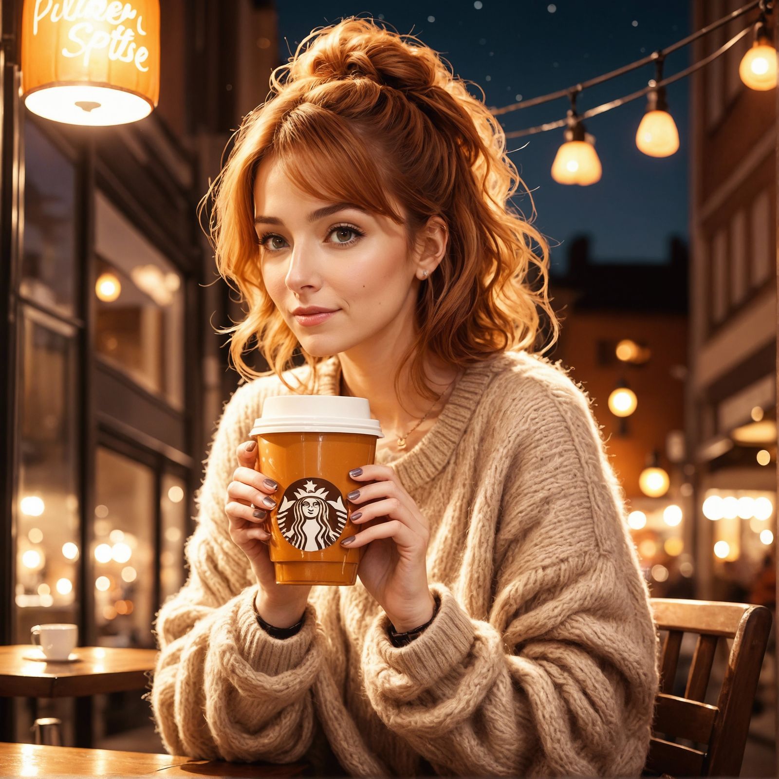 Anime Woman with Pumpkin Spice Latte