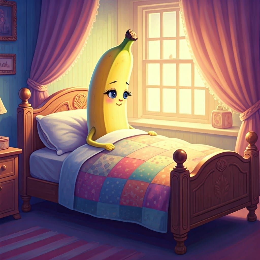 Banana Snuggled in Bed: Dreamy Illustration