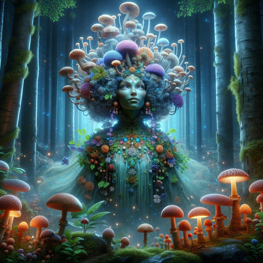 Mushroom Goddess in Enchanted Forest: Photorealistic Art
