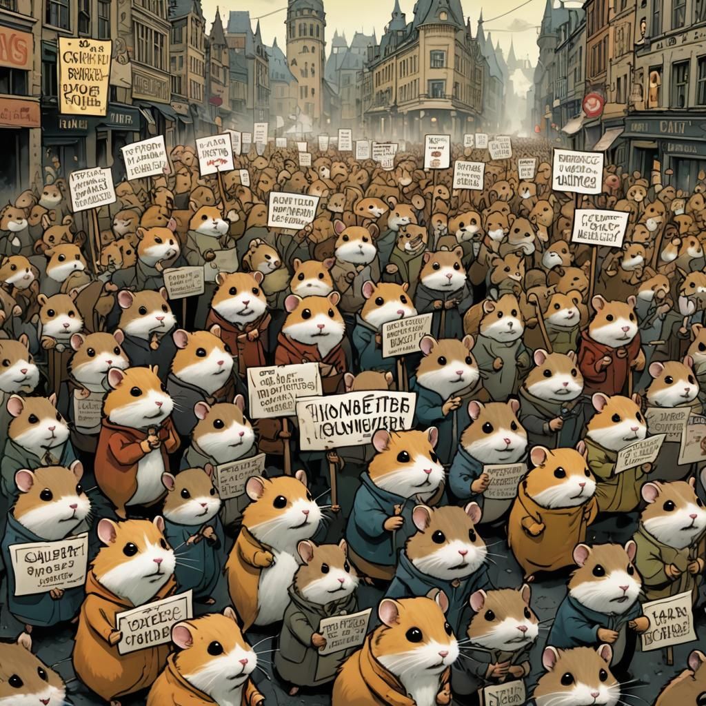 Hamster Protest March in Burton-esque Style