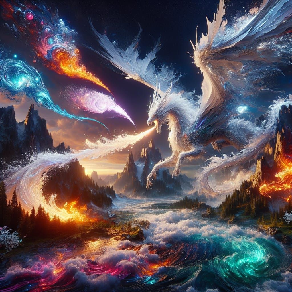 Iridescent Dragon Breathing Elements: Matte Painting in 8K