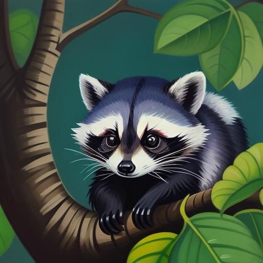 Detailed Gouache Painting of a Cute Raccoon