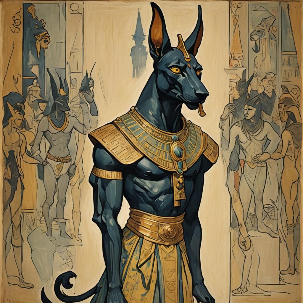 Anubis in Toulouse-Lautrec Style