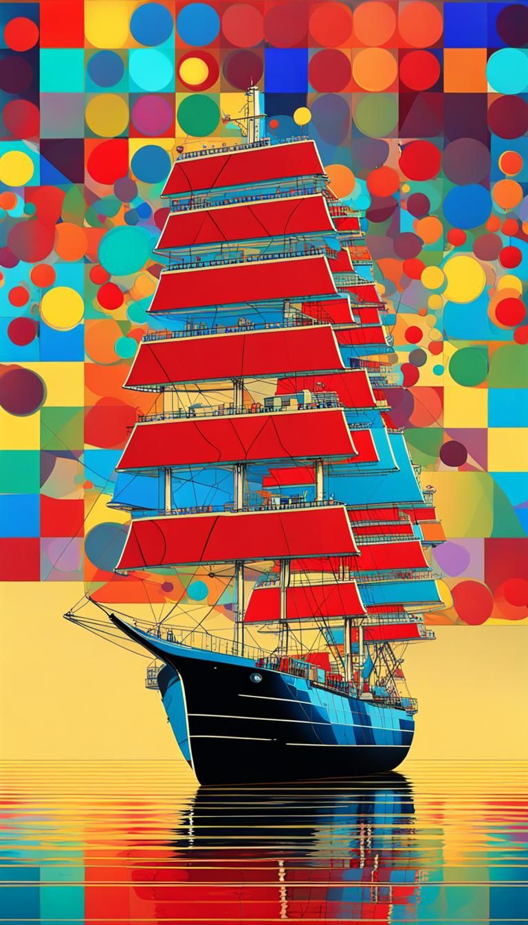 Disco Ball Spaceship in Geometric Pop Art Style