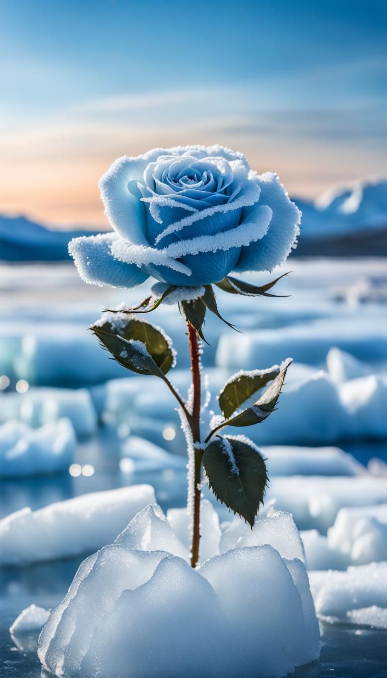 Icy White Rose in Siberia: Hyperrealistic Photography