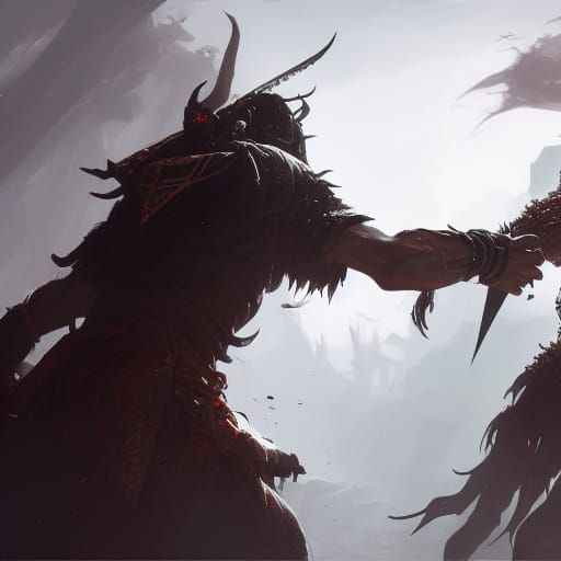 Dark Elf Strikes Ork: Fantasy Art in 8K