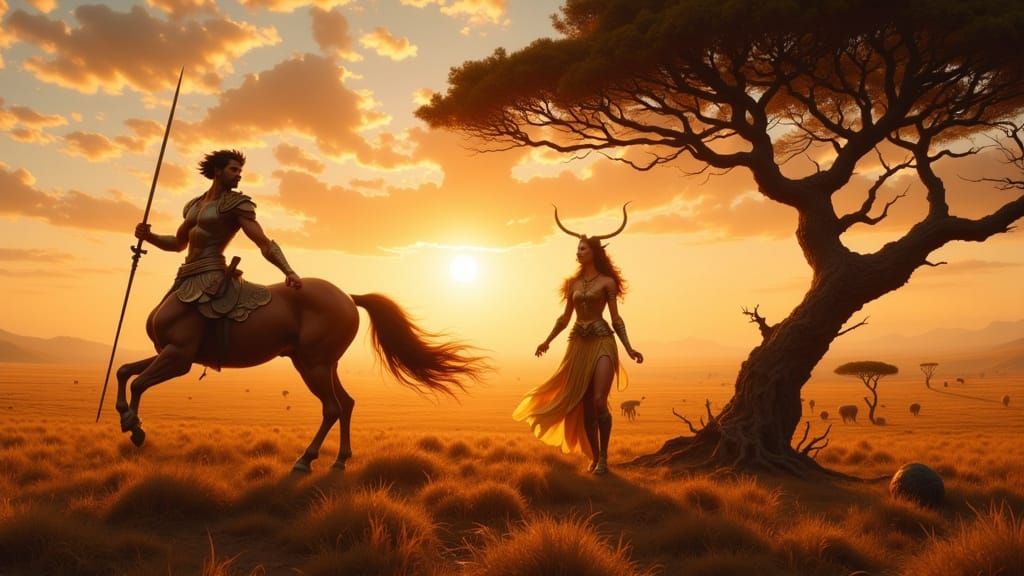 Centaur Warriors on Golden Hour Savannah