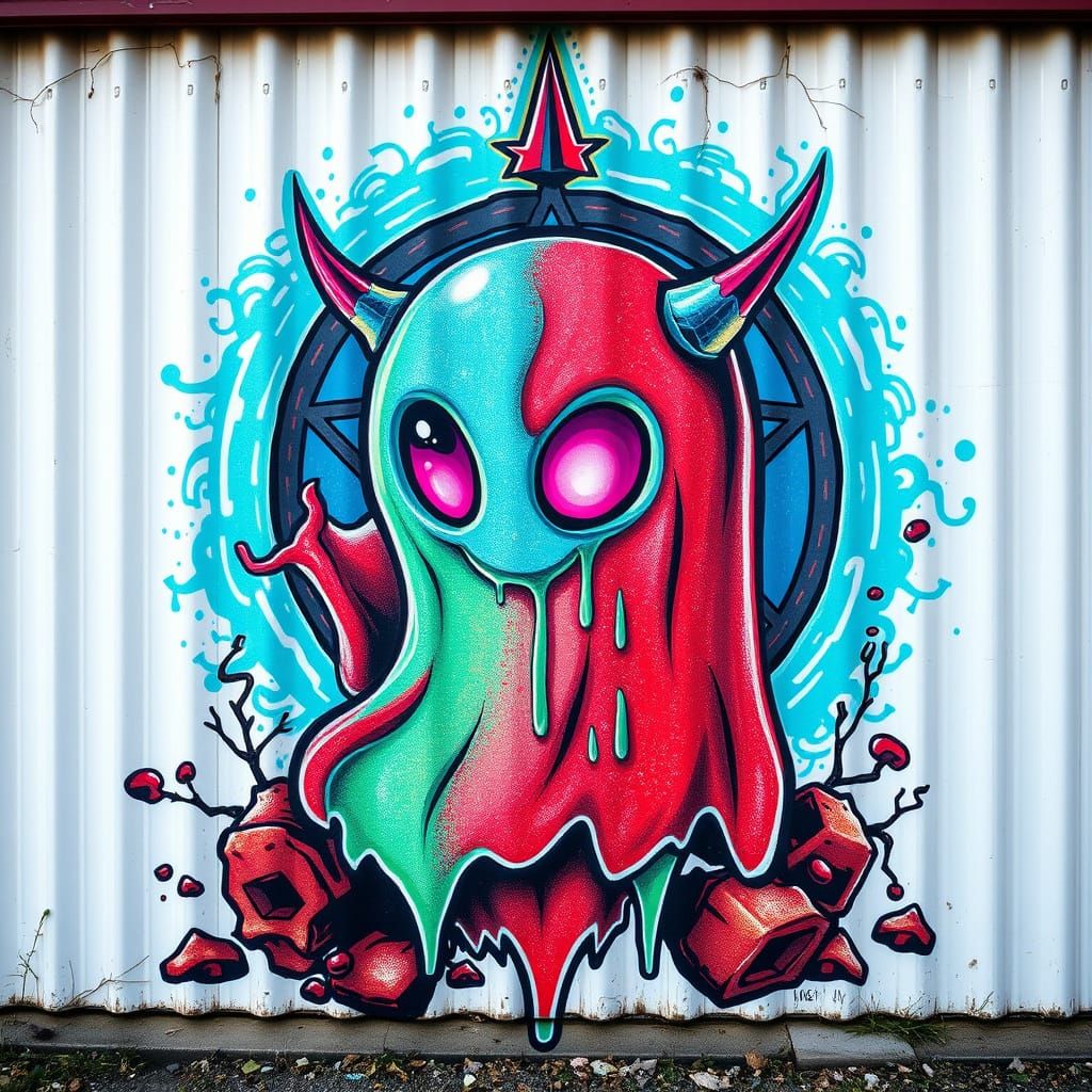 Psychedelic Chibi Ghost Graffiti Art