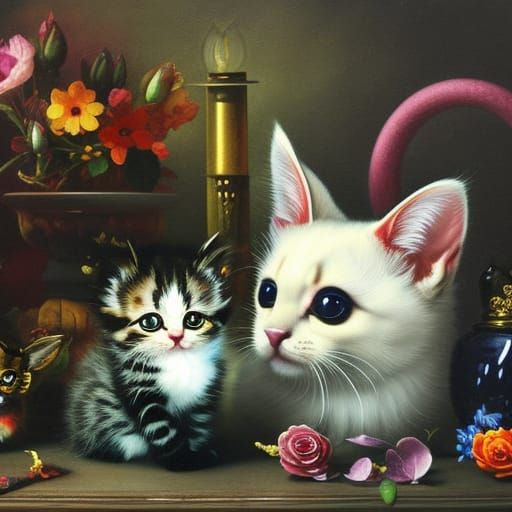 Dark Academia Kitten in Flemish Baroque Style