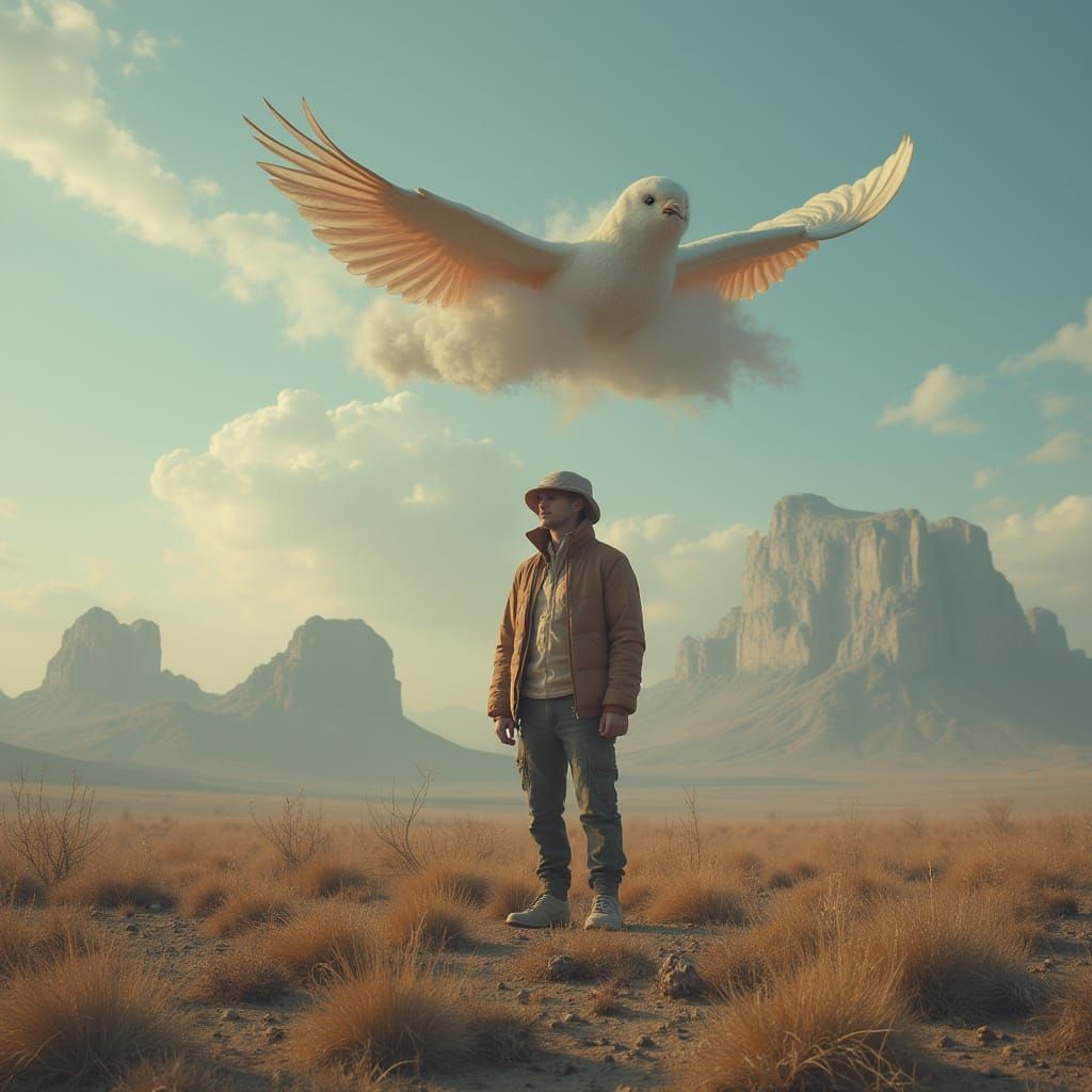 Surreal Hollow Earth Landscape with Headphones, Digital Art