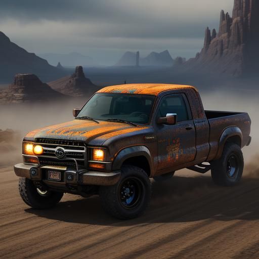 Pickup Truck Racing in Detailed Matte Painting Style