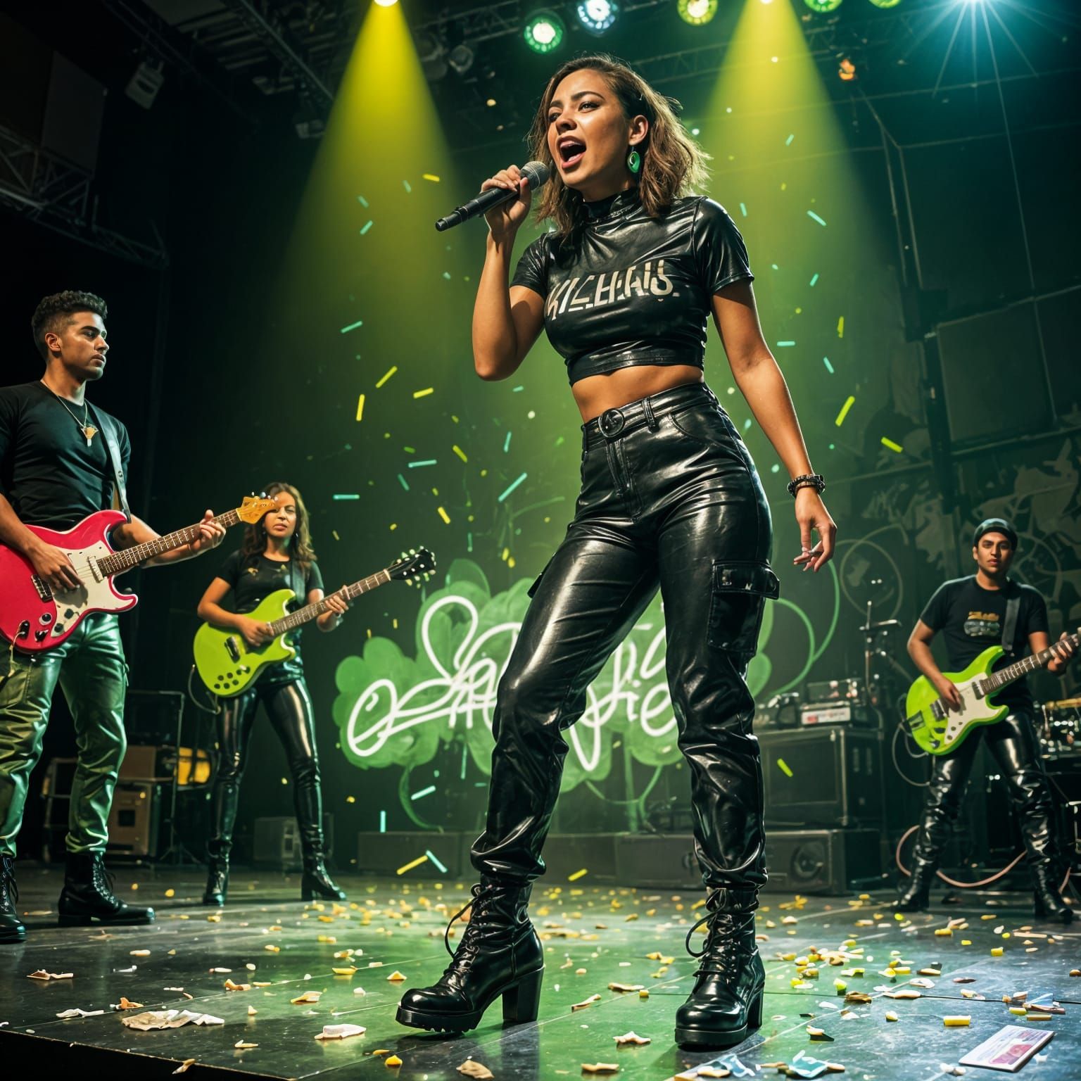 Hispanic Singer in Latex On Stage