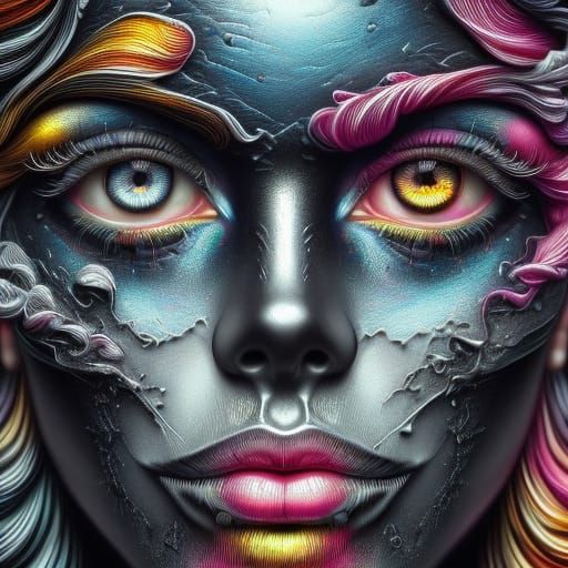 <lora:SapphHeterochromia:1.0> A sugar scull , rendered as a detailed 3D model with metallic textures, is being 'drawn' o...