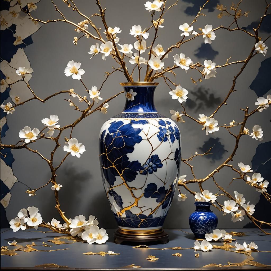 Kintsugi: Repaired Porcelain Vase with Gold