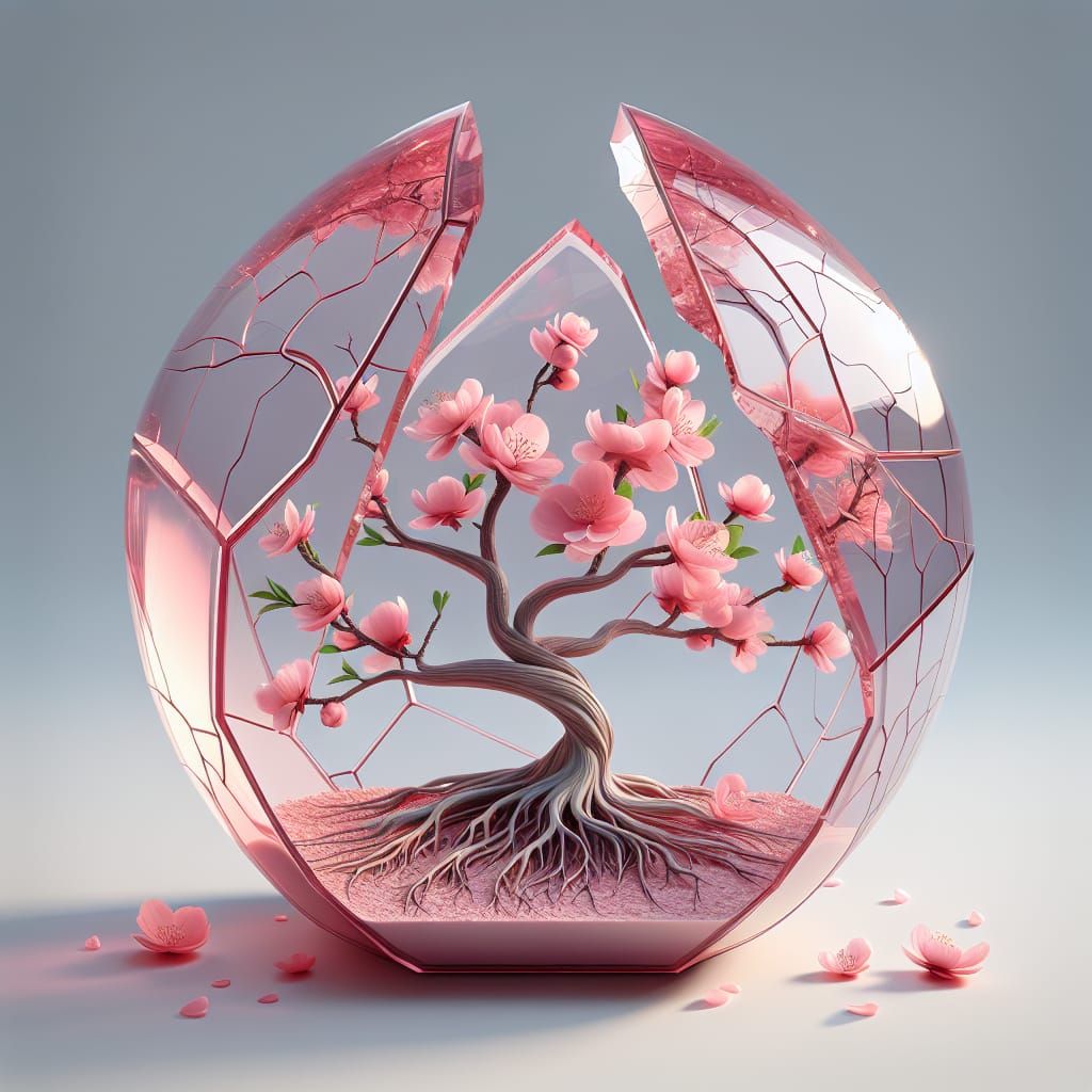 Four Dimensional Rose Quartz Apple Tree, as 3D Render