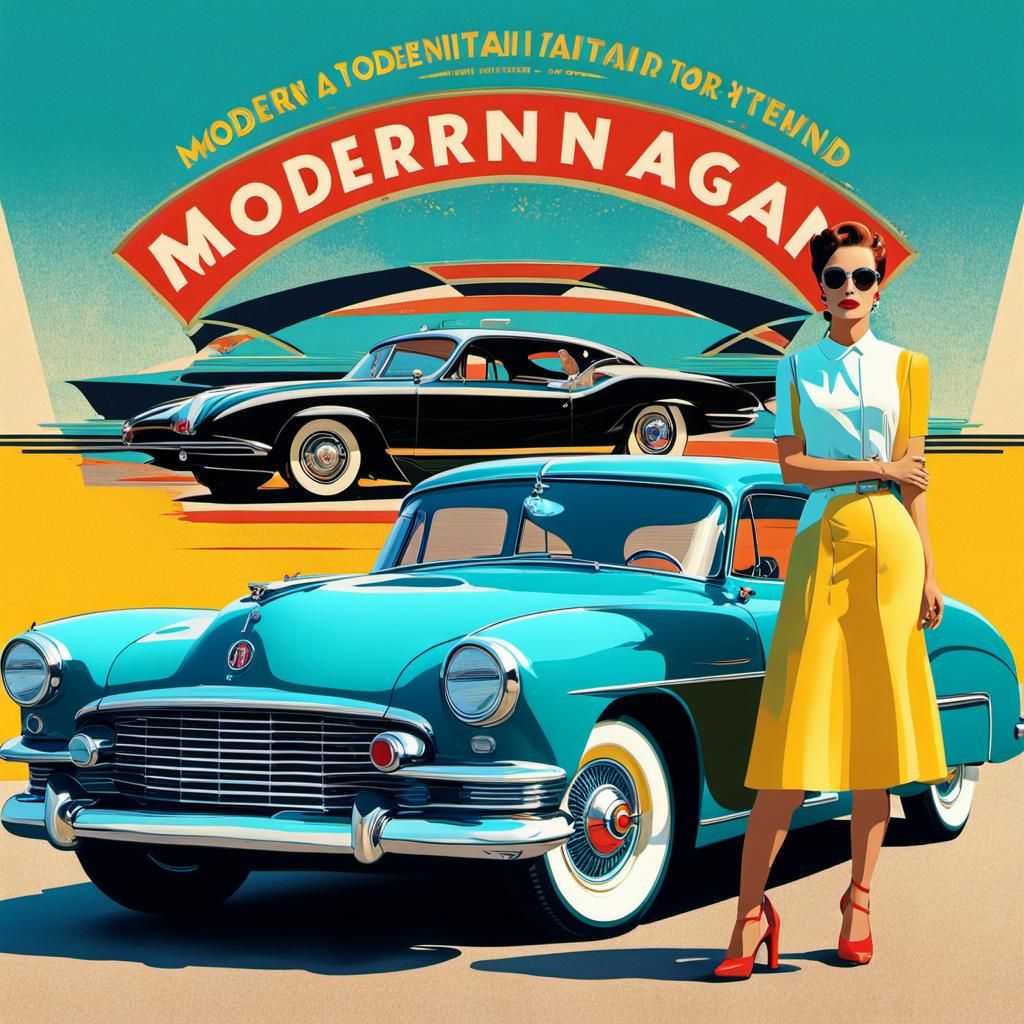 Vintage Poster: Modern Woman, Classic Car in Pop Art