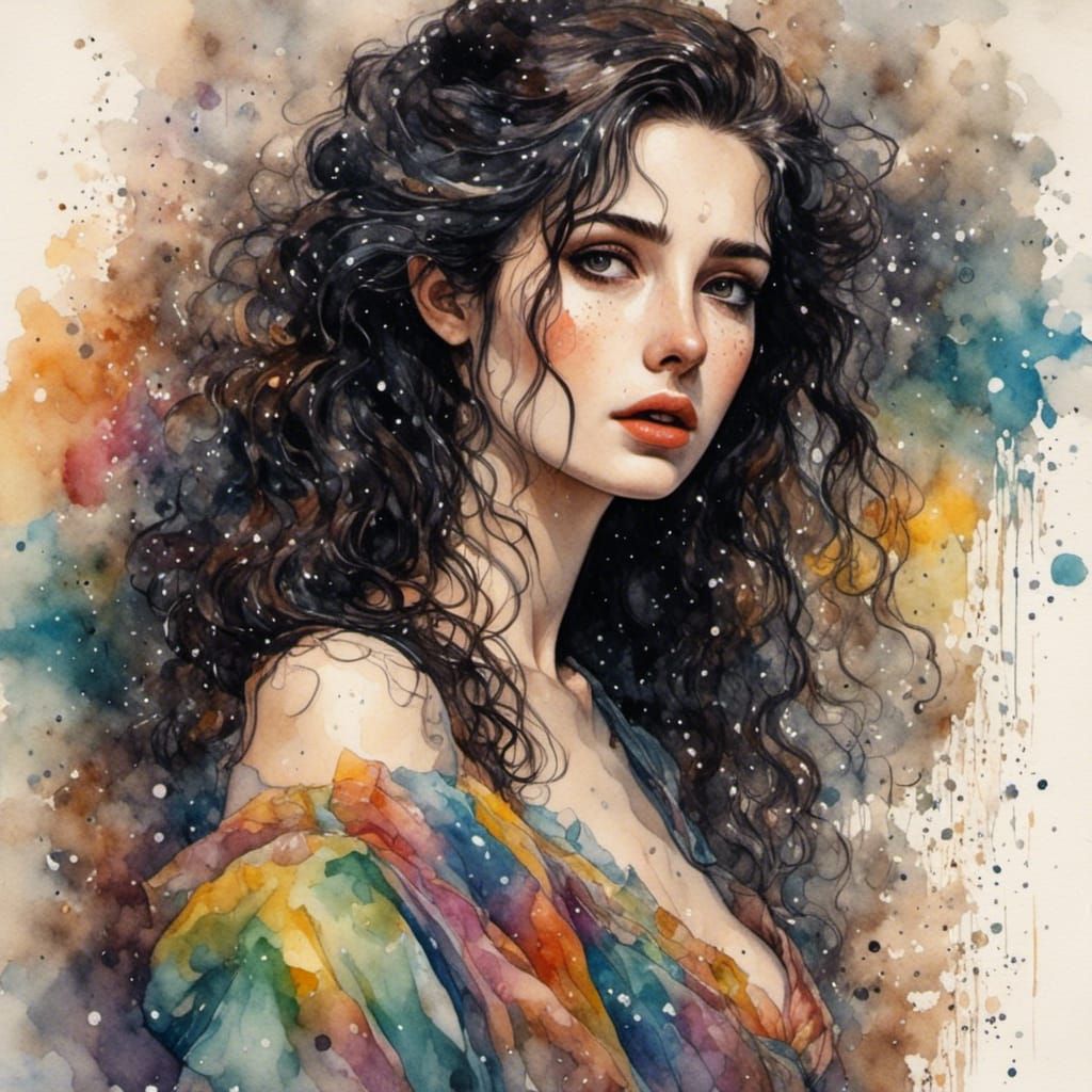 Brunette Portrait with Newspaper Texture in Oil Style