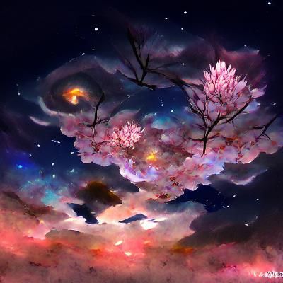 Floral Blossoms Under a Vibrant Night Sky