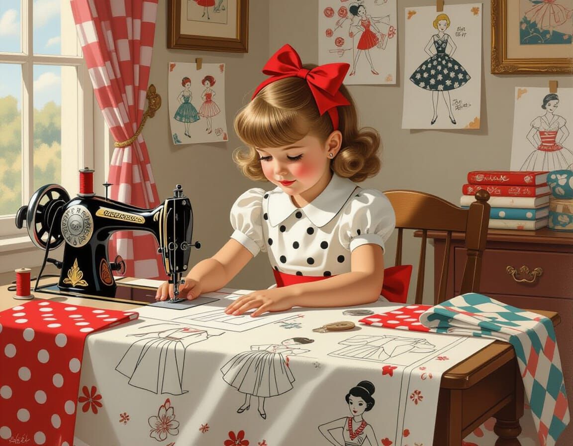 Girl Fashion Designer in Vintage Pin-Up Style