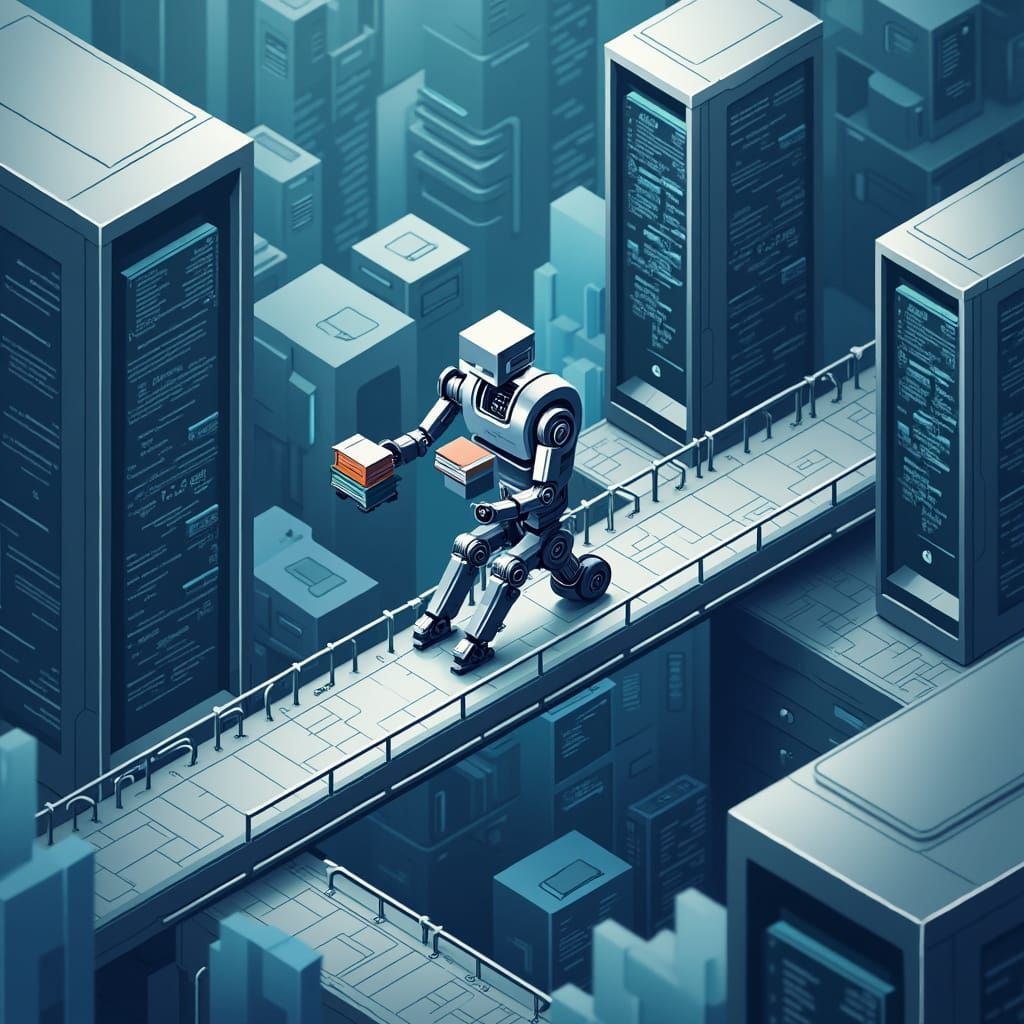 Isometric Robot Navigating Data Landscape