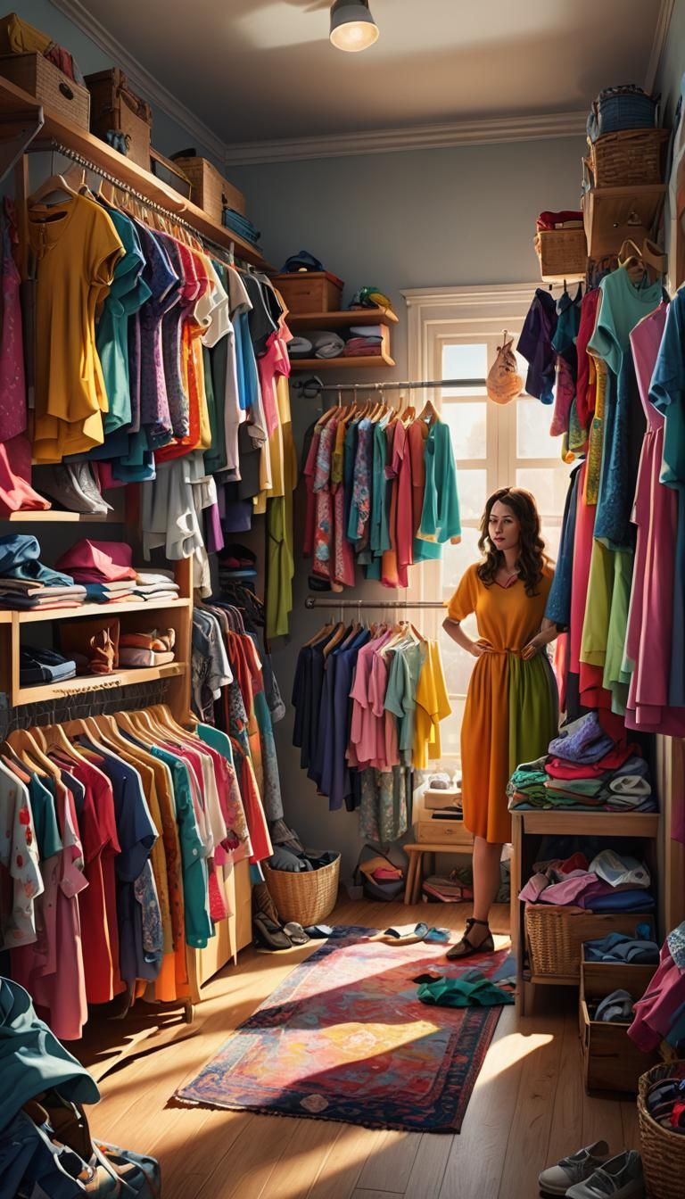 Hyperrealistic Dressing Room with Scattered Kids Clothes