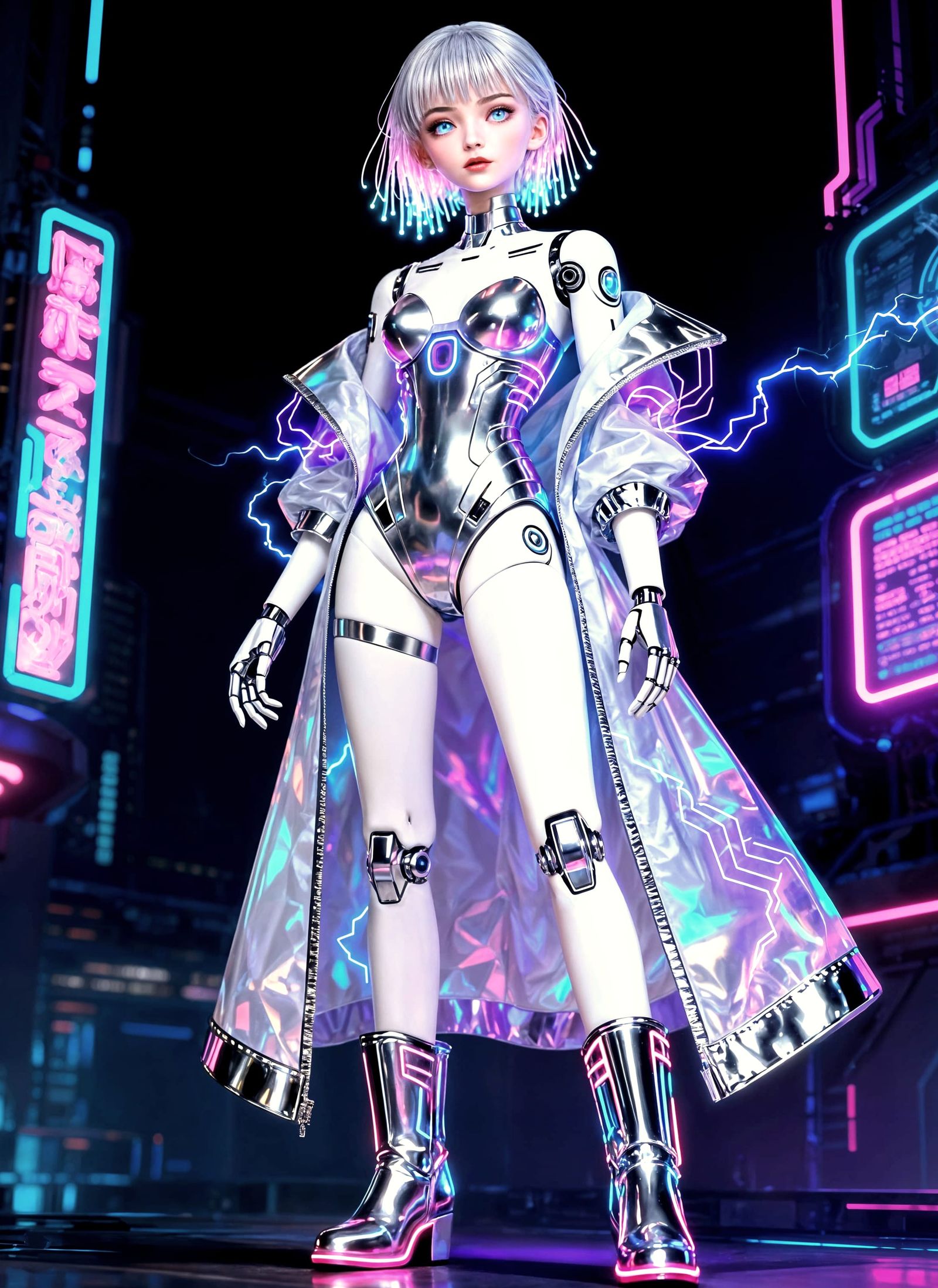 Cyber Doll: Futuristic Synthetic Being with Neon Circuits
