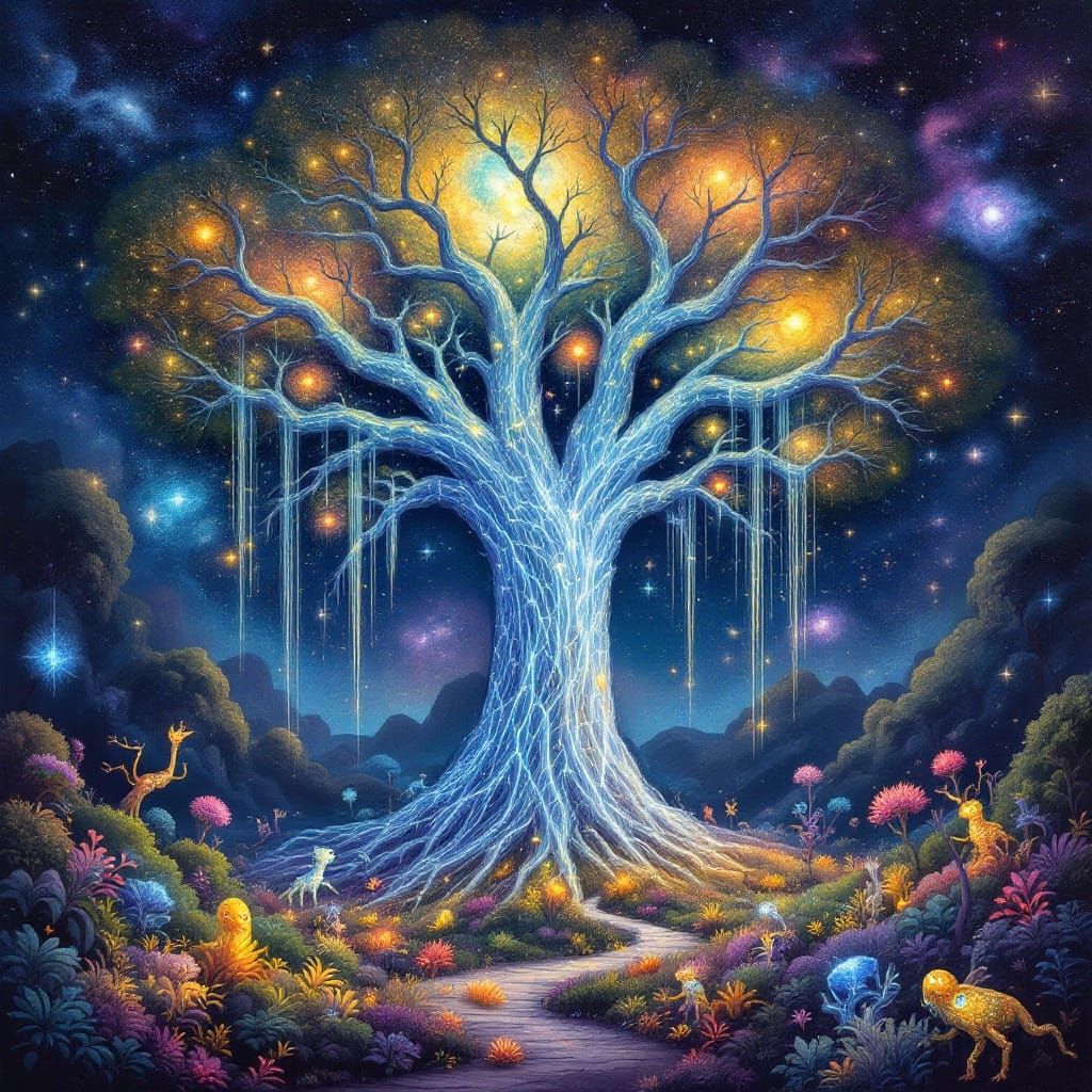 Starlight Tree in Alien Jungle: Impressionistic Fantasy