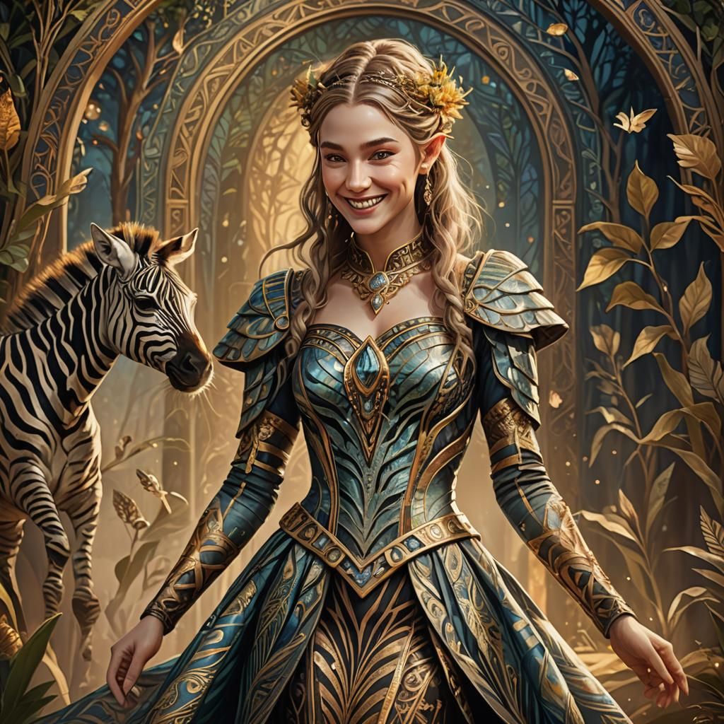 Zebra-Striped Elf in Art Nouveau Style