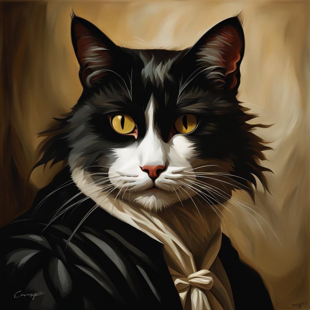Cat in Baroque Style Oil Painting