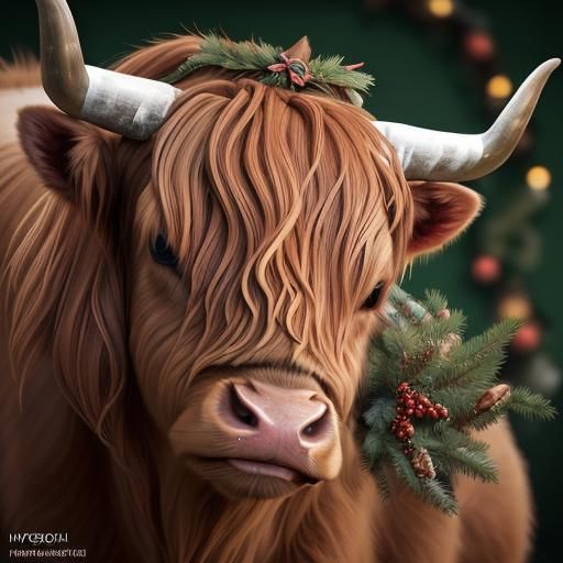 Highland Cow with Christmas Wreath: Splash Art