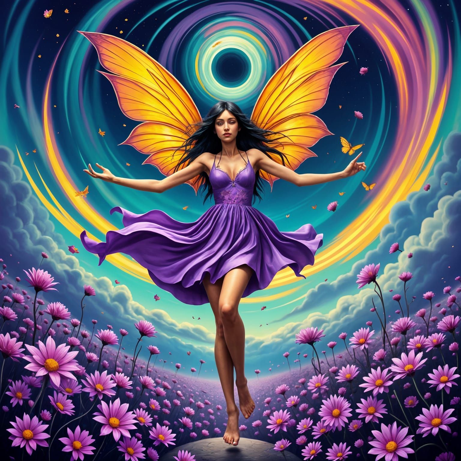 Vibrant Psychedelic Fairy in Eerie Purple Hues