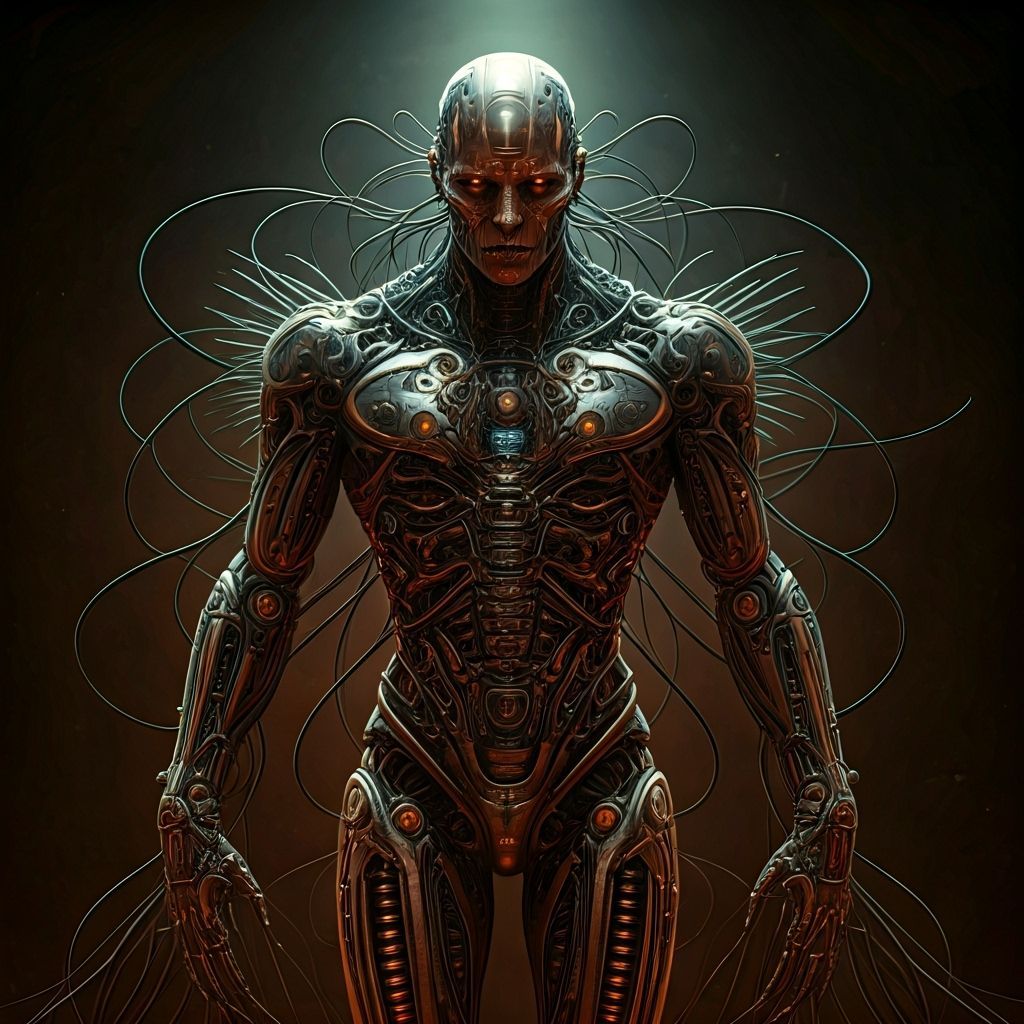 Biopunk Cyborg Figure with Metallic Limbs